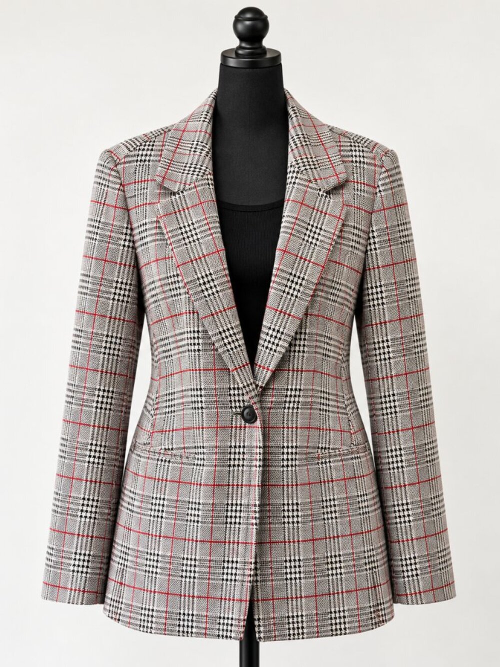 Calvin Klein Women’s Plaid Blazer XL Glen Check Houndstooth Red Black - Picture 6 of 6